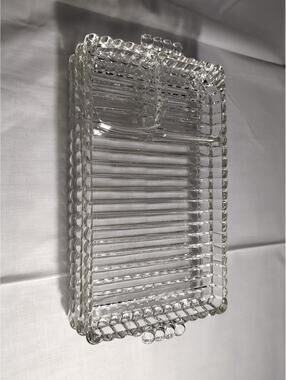 Hazel Atlas Set Of 3 Ribbed Glass Snack Tray (A6)
